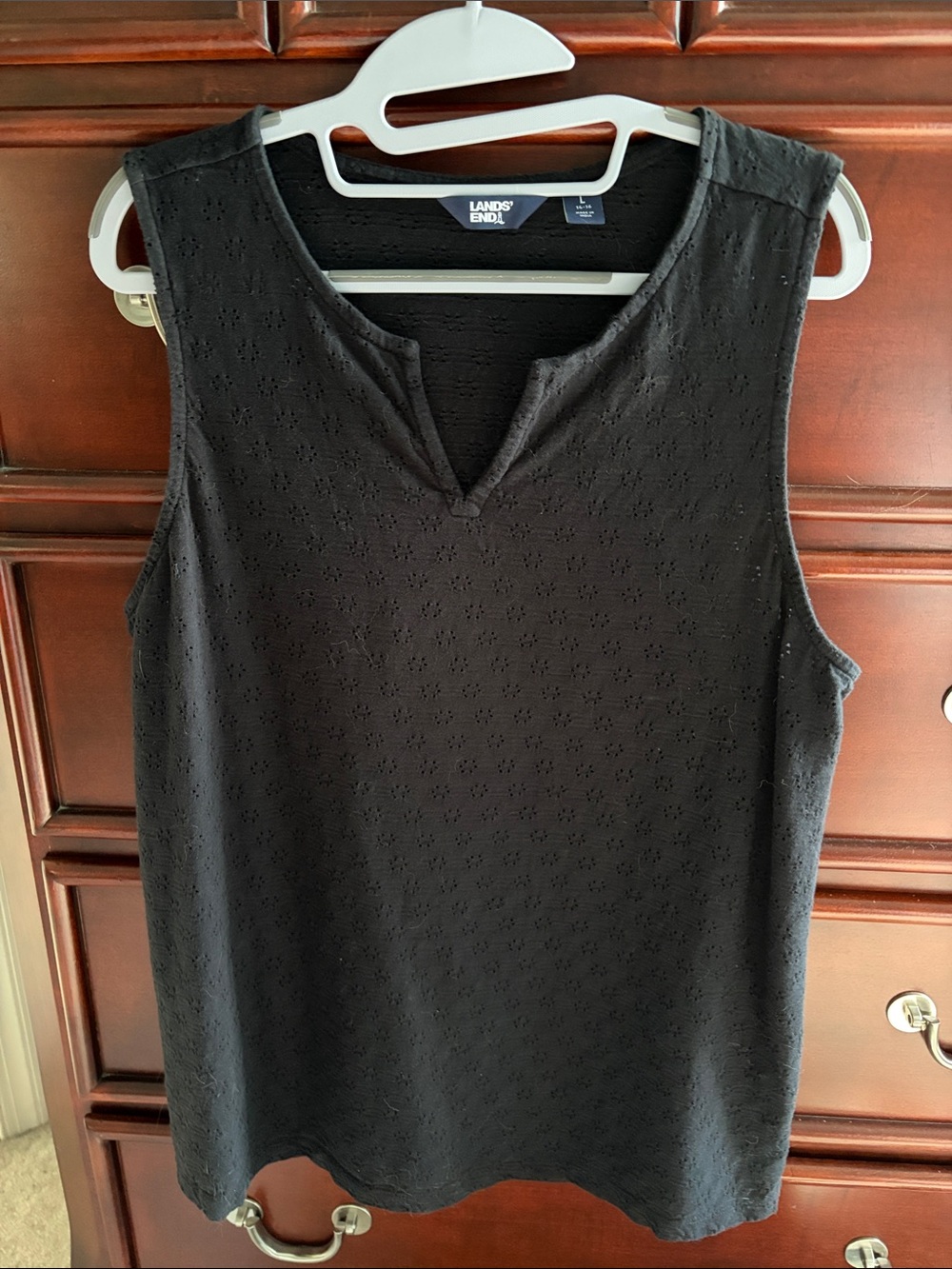 Lands' End Black Eyelet Notch-Neck Tank Top
